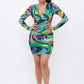 Long Sleeve Printed V-neck Dress