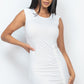 Sleeveless Shoulder Pad Drawstring Ruched Mini Dress