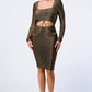 Luxe Waist Gold Chain Cut-out Detail Square Neck Glitter Bodycon Dress