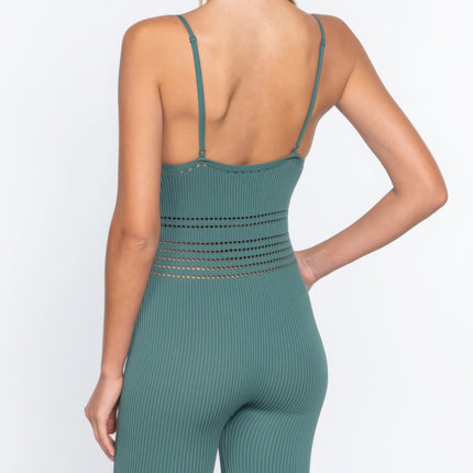 Round Neck Pointelle Detail Seamless Rib Romper