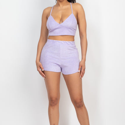 Terry Towel Bralette Top & Mini Shorts Set