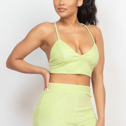 Terry Towel Bralette Top & Mini Shorts Set