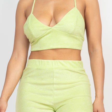 Terry Towel Bralette Top & Mini Shorts Set