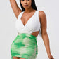 White Sleeveless Top With Detachable Rhinestone Cross Open Back With Bodycon Tie Dye Ruched Mini Dress