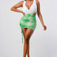 White Sleeveless Top With Detachable Rhinestone Cross Open Back With Bodycon Tie Dye Ruched Mini Dress