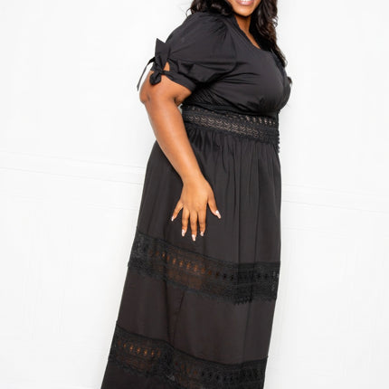 Puff Sleeve Maxi Dress With Lace Insert