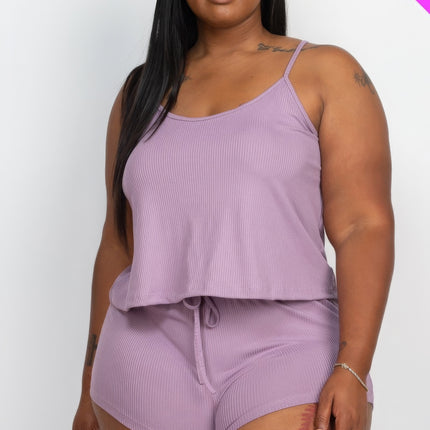 Plus Ribbed Strappy Top And Shorts Set