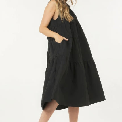 Sleeveless Basic Stretch Poplin Dress With Layers