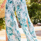 Back Elastic Waist Band Side Pockets Pleat Side Open Slit Tropical Print Pants