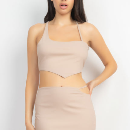 Asymmetrical Cross Back Top & Skirts Set