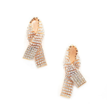 Rhinestone Awarness Bow Earring