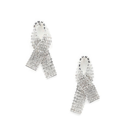 Rhinestone Awarness Bow Earring