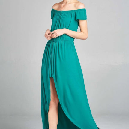 Off Shoulder Solid Jersey Romper Maxi