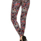 Floral Print High Waist Basic Solid Leggings With 1 Elastic Waistband