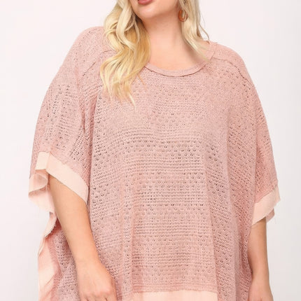 Light Knit And Woven Mixed Boxy Top With Poncho Sleeve