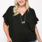 Solid Viscose Knit Surplice Top With Ruffle Sleeve