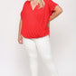 Solid Viscose Knit Surplice Top With Ruffle Sleeve