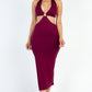 Cut-out Halter Neck Double Back Tie Split Thigh Midi Dress