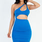 One Shoulder Cut-out Front Ruched Bodycon Mini Dress