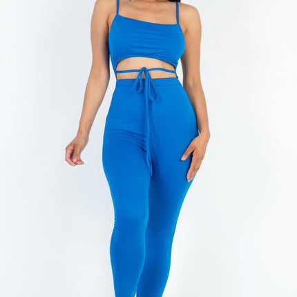 Solid Tie Front Cut Out Jumpsuit