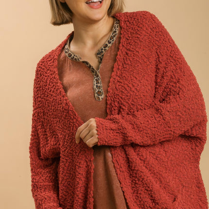 Open Front Oversized Cardigan Sweater With Pockets