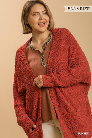 Open Front Oversized Cardigan Sweater With Pockets