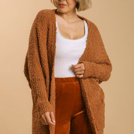 Open Front Oversized Cardigan Sweater With Pockets