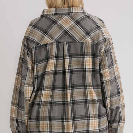 Plaid Collar Button Down Overshirt With Front Pockets