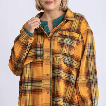 Plaid Collar Button Down Overshirt With Front Pockets