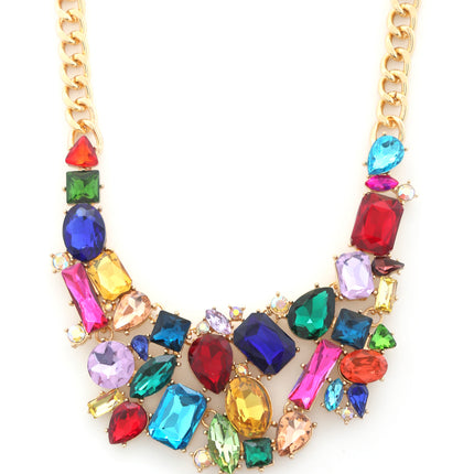 Teardrop Rectangle Shape Rhinestone Statement Necklace