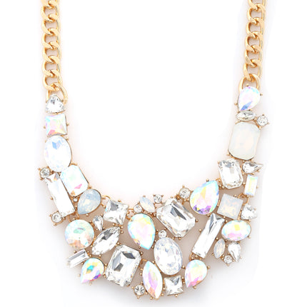 Teardrop Rectangle Shape Rhinestone Statement Necklace