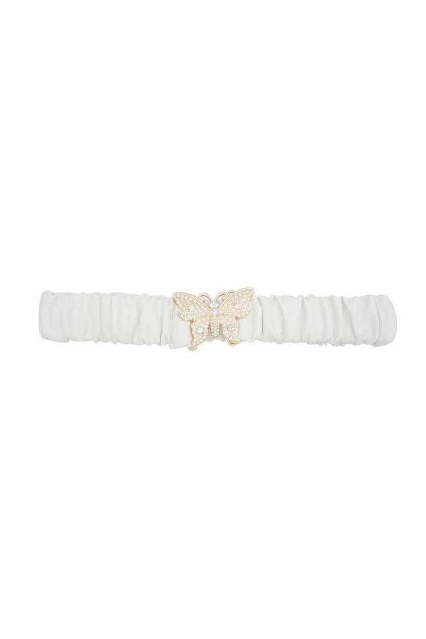 Rhinestone Pave Butterfly Ruched Elastic Back Belt