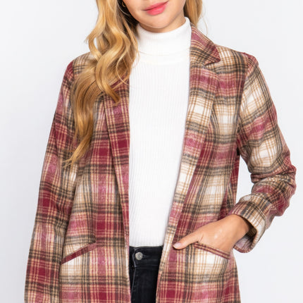 Notched Collar Plaid Jacket