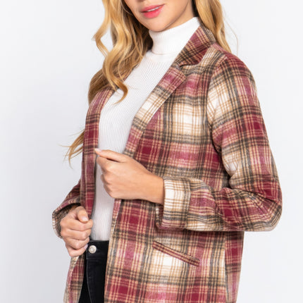 Notched Collar Plaid Jacket