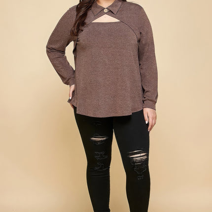 Plus Size Solid Long Sleeve Fashion Top