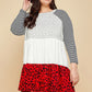 Plus Size Cute Polka Dot And Animal Print Contrast Swing Tiered Dress