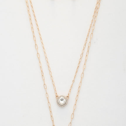 Double Crystal Metal Layered Necklace