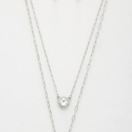 Double Crystal Metal Layered Necklace