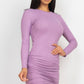 Ribbed long sleeve drawstring bodycon dress