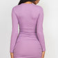 Ribbed long sleeve drawstring bodycon dress