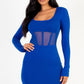 Square neck mesh corset mini dress