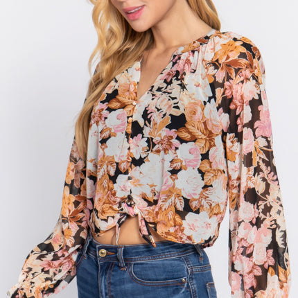 Front Tie Detail Print Woven Blouse