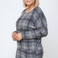 Boat Neck, Plaid Print Tunic Top, With Long Dolman Sleeves