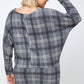 Boat Neck, Plaid Print Tunic Top, With Long Dolman Sleeves