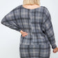 Boat Neck, Plaid Print Tunic Top, With Long Dolman Sleeves