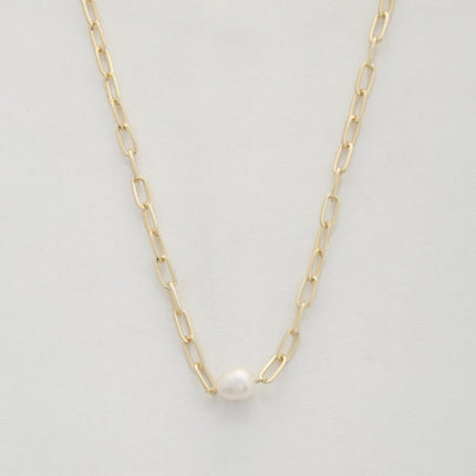 Pearl Bead Oval Link Necklace