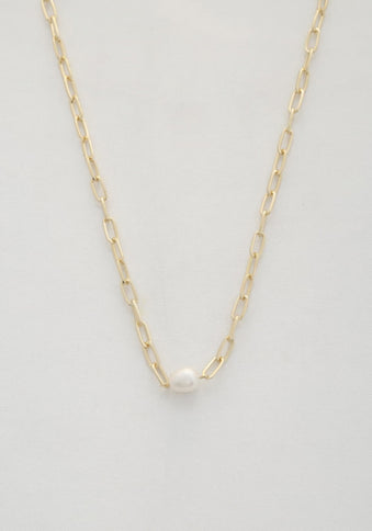 Pearl Bead Oval Link Necklace