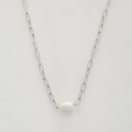 Pearl Bead Oval Link Necklace