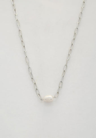 Pearl Bead Oval Link Necklace