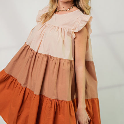 Poplin Tiered Color Block Dress